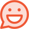 Ein orangefarbenes Chat-Blasensymbol mit einem lächelnden Gesicht in Weiß.