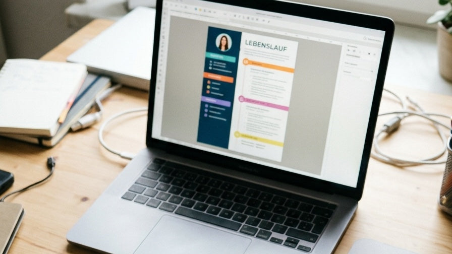 Canva Lebenslauf: farbige zweispaltige Lebenslauf-Vorlage mit Seitenleiste auf einem Laptop